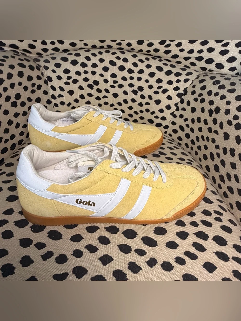 Gola Women’s  Yellow Suede Sneakers with White Stripes and Gum Sole